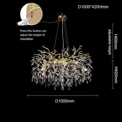 Clea Modern Round Gold Clear Crystal Branch Chandelier For Living Room 18’’ Diam