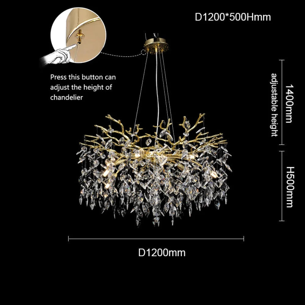 Clea Modern Round Gold Clear Crystal Branch Chandelier For Living Room 29.9’’Diam