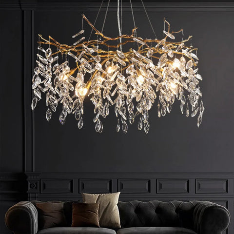 Clea Modern Round Gold Clear Crystal Branch Chandelier For Living Room