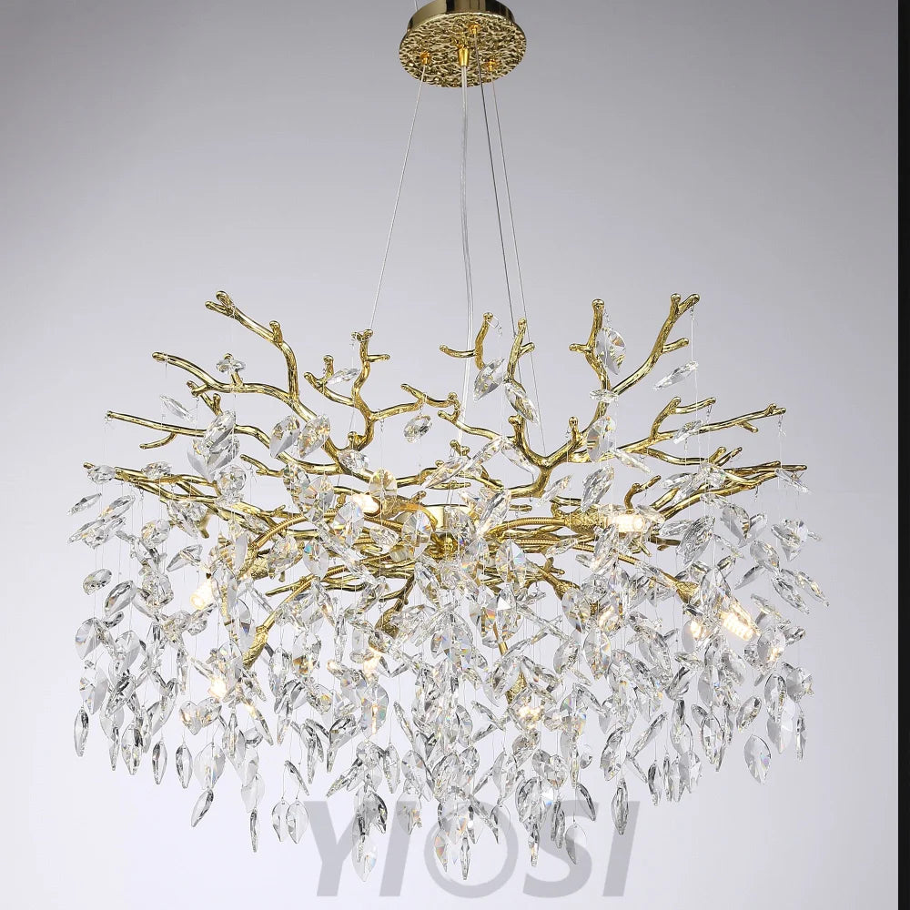 Clea Modern Round Gold Clear Crystal Branch Chandelier For Living Room