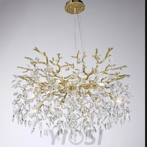 Clea Modern Round Gold Clear Crystal Branch Chandelier For Living Room