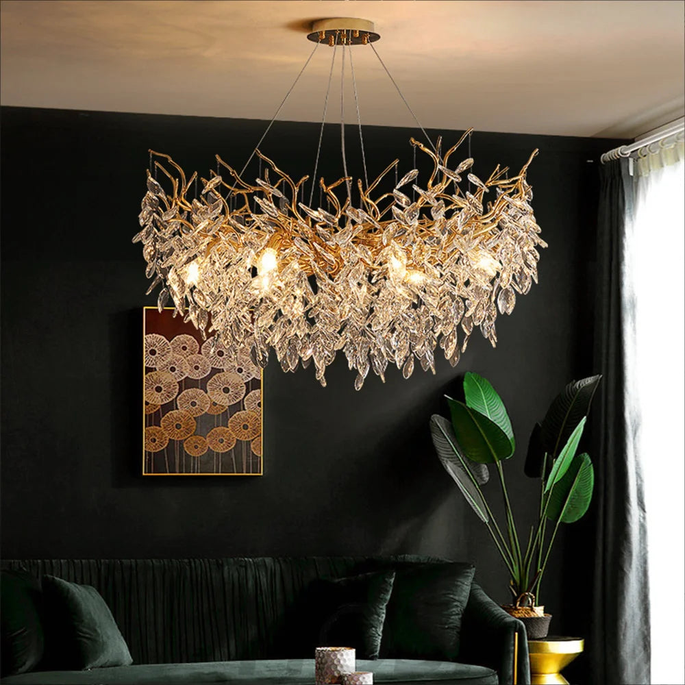 Clea Modern Round Gold Clear Crystal Branch Chandelier For Living Room