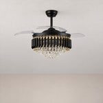 Yiosi Clear Acrylic Blade Ceiling Fan with Crystal Chandelier – lights off