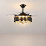 Yiosi Clear Acrylic Blade Ceiling Fan with Crystal Chandelier – lights on