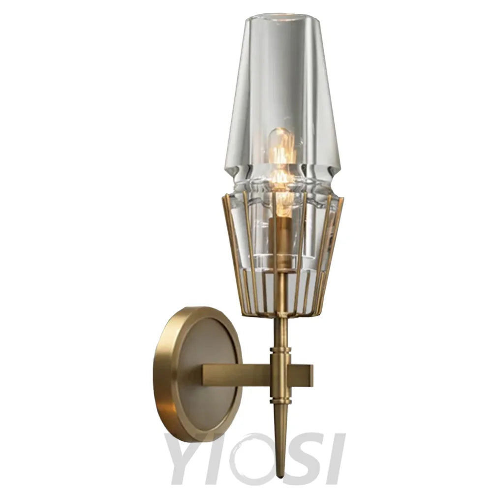 Cloris Brass Wall Sconce with Lead Crystal Shade