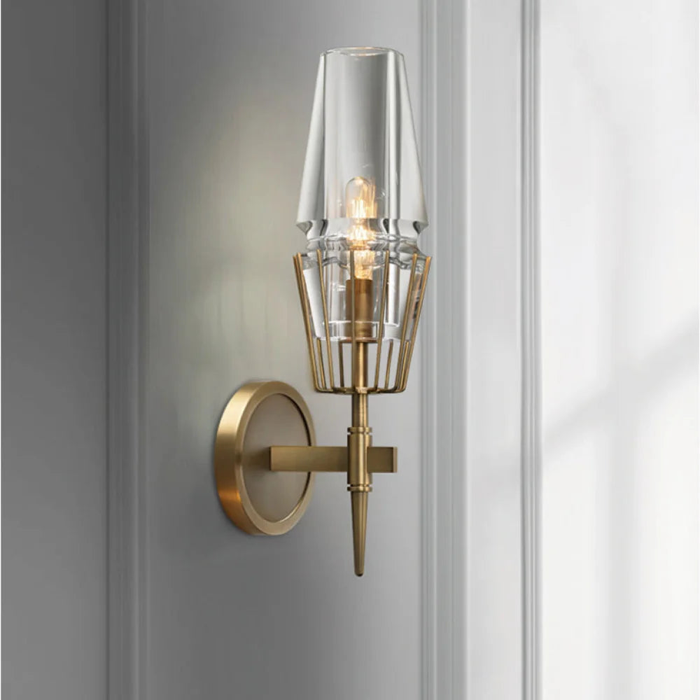 Cloris Brass Wall Sconce With Lead Crystal Shade