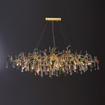 Colorful Raindrop Brass Branch Chandelier with Crystal Accents