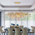 Colorful Raindrop Brass Branch Chandelier with Crystal Accents
