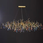 Colorful Raindrop Brass Branch Chandelier with Crystal Accents