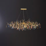 Colorful Raindrop Brass Branch Chandelier with Crystal Accents
