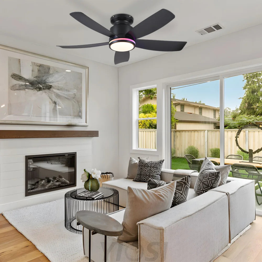 Contemporary 41-Inch Flush Mount Ceiling Fan with Remote Control ceiling light