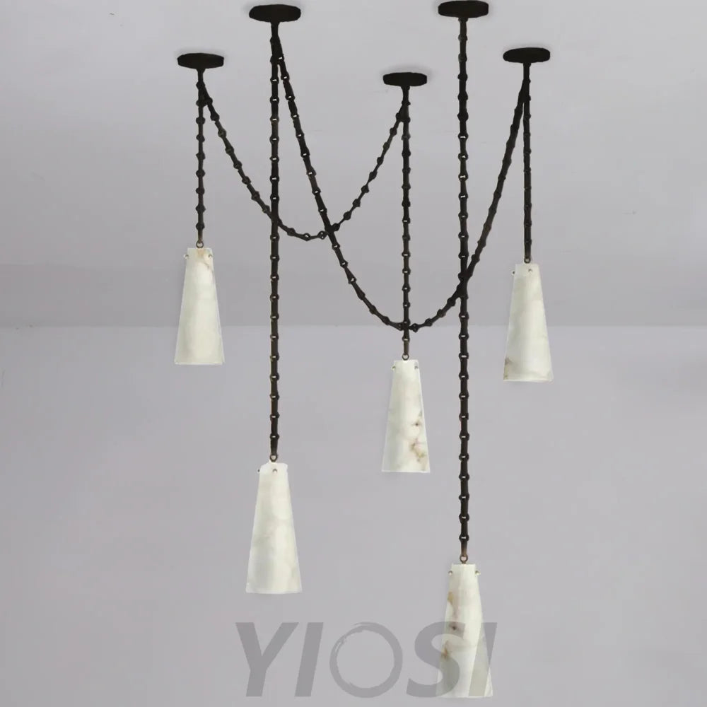 Contemporary Lucca 202A-5 Alabaster Chandelier 5-Light Pendant