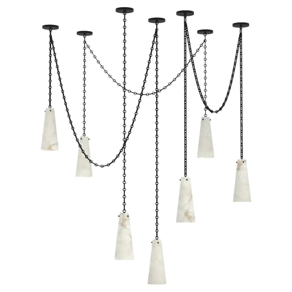 Contemporary Lucca 202A-7 Alabaster Chandelier 7-Light Pendant Black Chandeliers