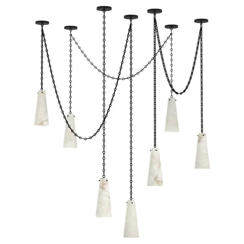 Contemporary Lucca 202A-7 Alabaster Chandelier 7-Light Pendant Black Chandeliers