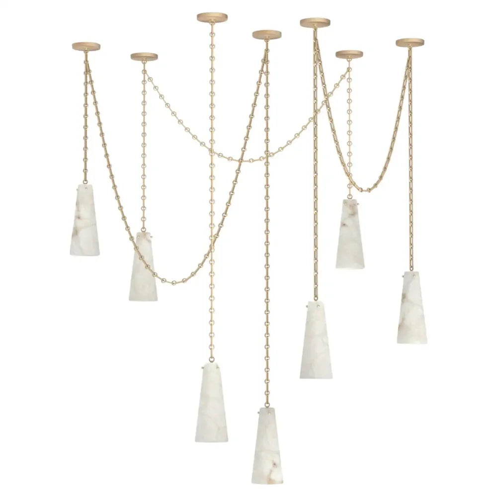 Contemporary Lucca 202A-7 Alabaster Chandelier 7-Light Pendant Brass Chandeliers