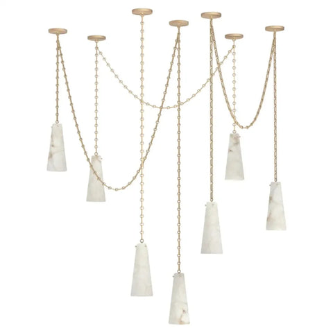 Contemporary Lucca 202A-7 Alabaster Chandelier 7-Light Pendant Brass Chandeliers