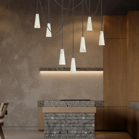 Contemporary Lucca 202A-7 Alabaster Chandelier 7-Light Pendant Chandeliers