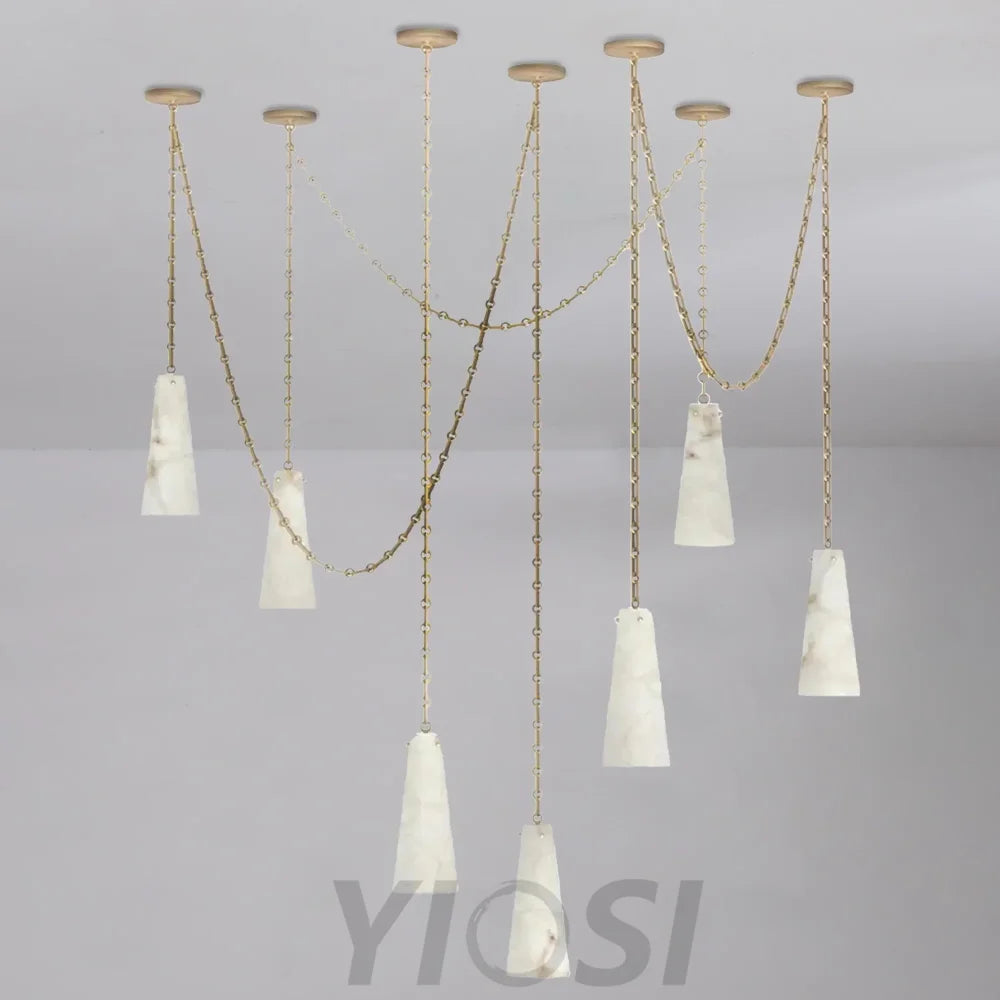 Contemporary Lucca 202A-7 Alabaster Chandelier 7-Light Pendant Chandeliers