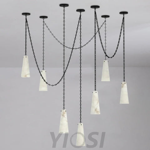 Contemporary Lucca 202A-7 Alabaster Chandelier 7-Light Pendant Chandeliers