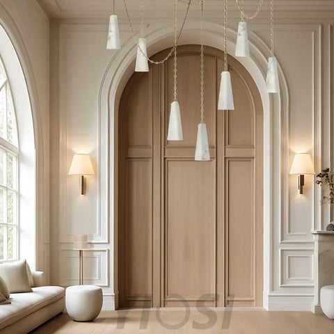 Contemporary Lucca 202A-7 Alabaster Chandelier 7-Light Pendant Chandeliers