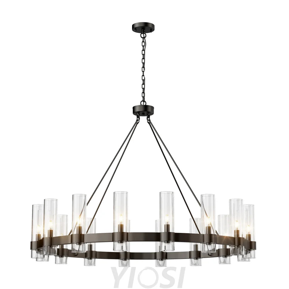 Copper plated modern glass lampshade chandelier 48in 1 Tier / Black