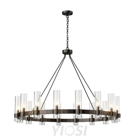 Copper plated modern glass lampshade chandelier 48in 1 Tier / Black