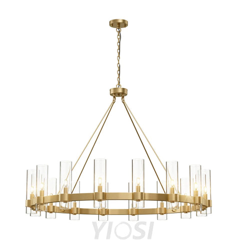 Copper plated modern glass lampshade chandelier 48in 1 Tier / Gold