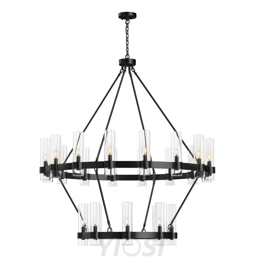 Copper plated modern glass lampshade chandelier 48in 2 Tier / Black