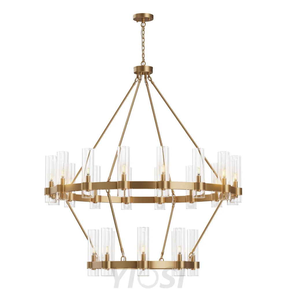 Copper plated modern glass lampshade chandelier 48in 2 Tier / Gold