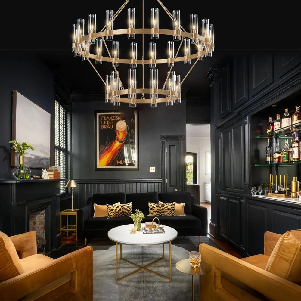 Copper plated modern glass lampshade chandelier