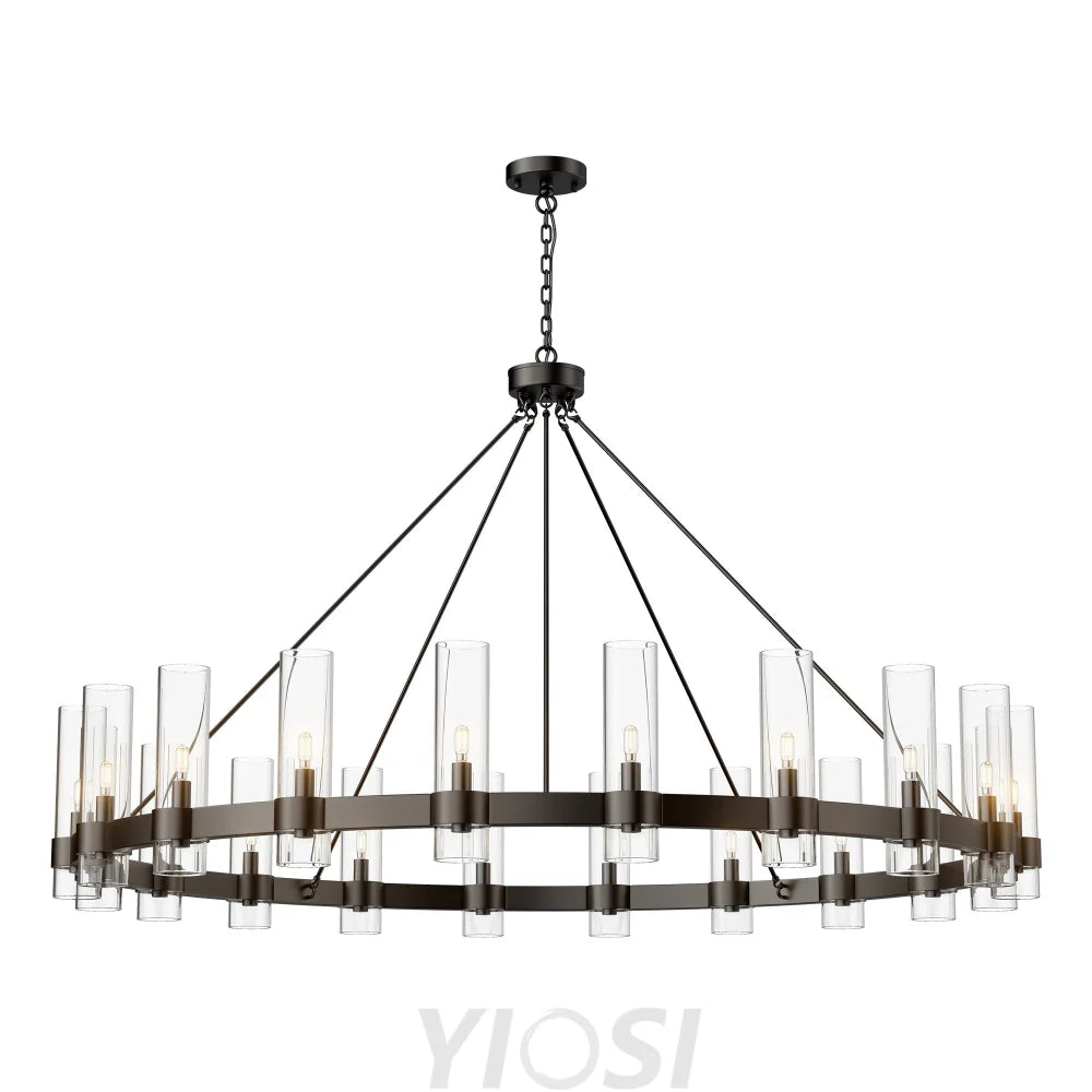 Copper plated modern glass lampshade chandelier 60in 1 Tier / Black