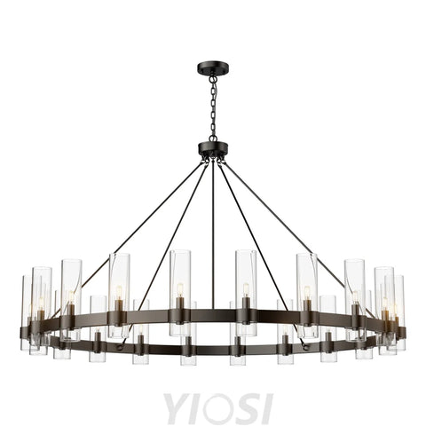 Copper plated modern glass lampshade chandelier 60in 1 Tier / Black