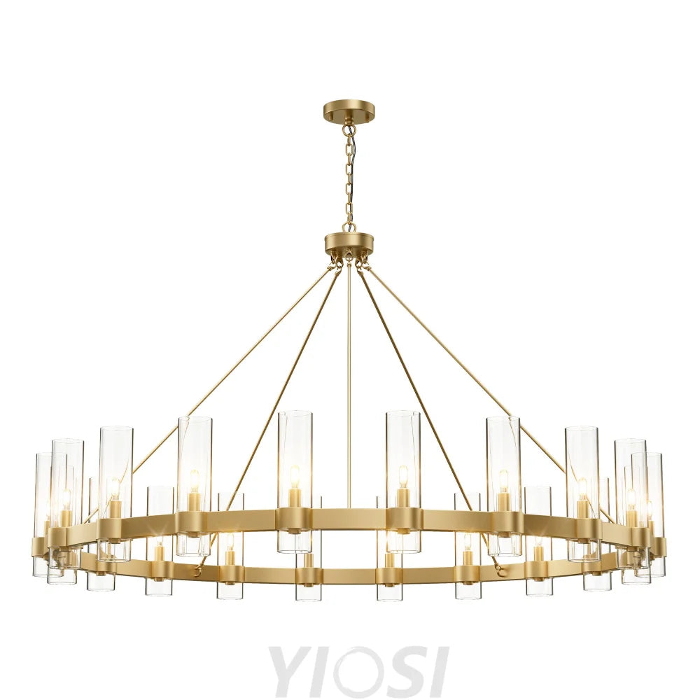 Copper plated modern glass lampshade chandelier 60in 1 Tier / Gold