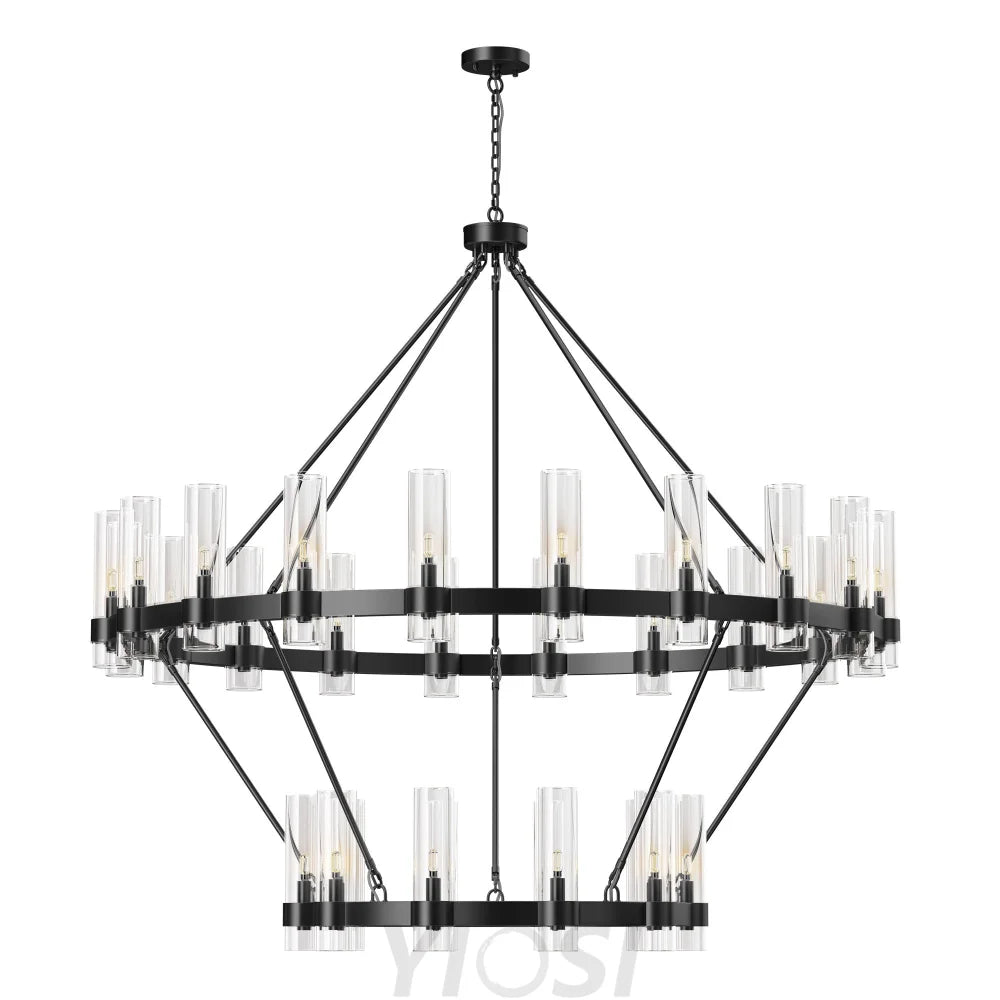 Copper plated modern glass lampshade chandelier 60in 2 Tier / Black