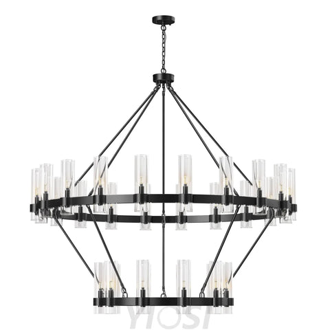 Copper plated modern glass lampshade chandelier 60in 2 Tier / Black
