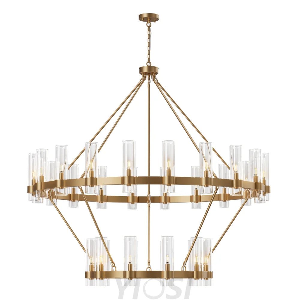 Copper plated modern glass lampshade chandelier 60in 2 Tier / Gold