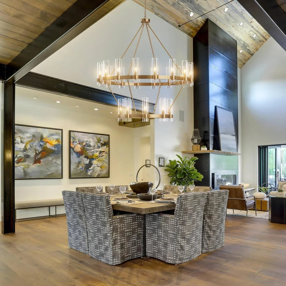 Copper plated modern glass lampshade chandelier