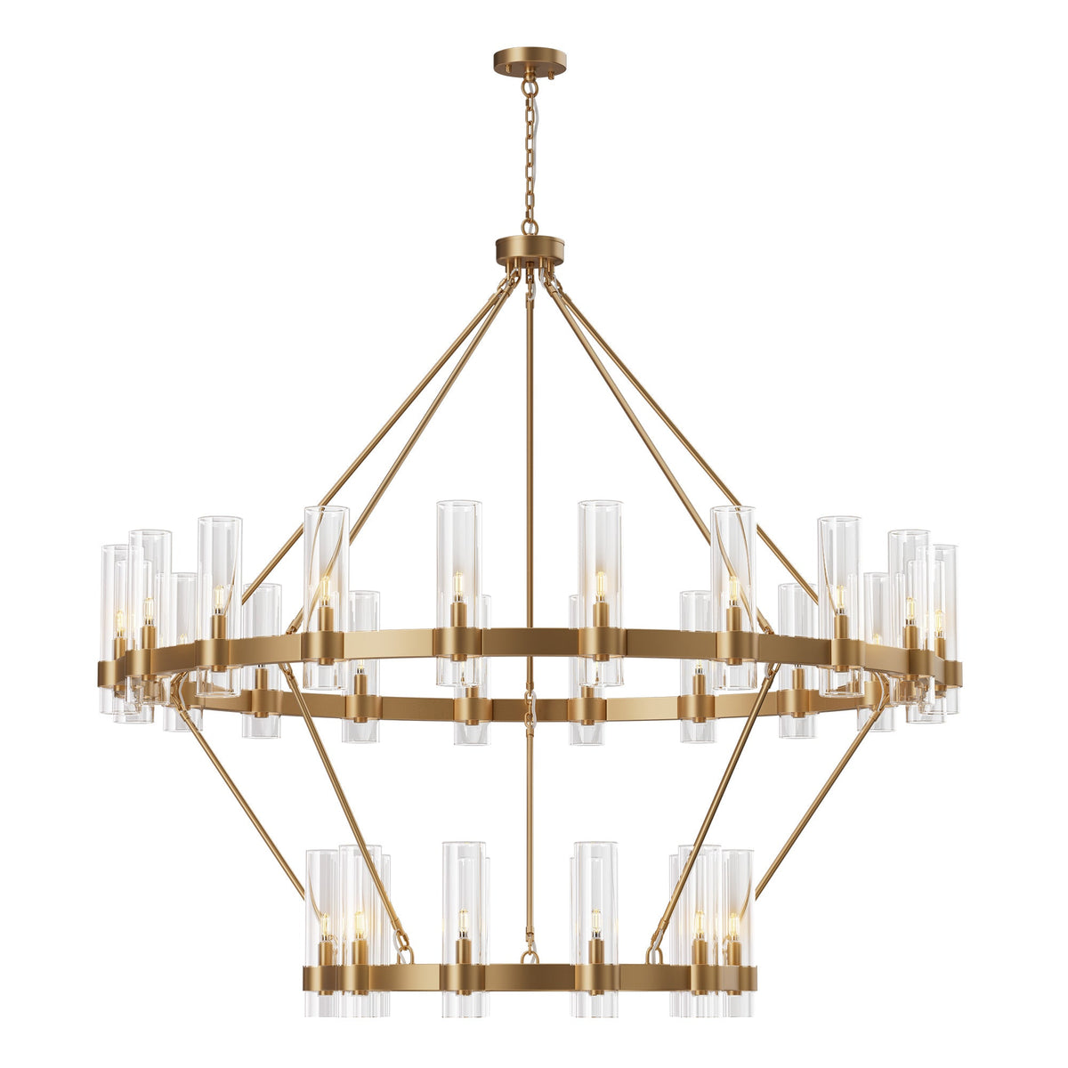 Copper plated modern glass lampshade chandelier 60in 2 Tier / Gold