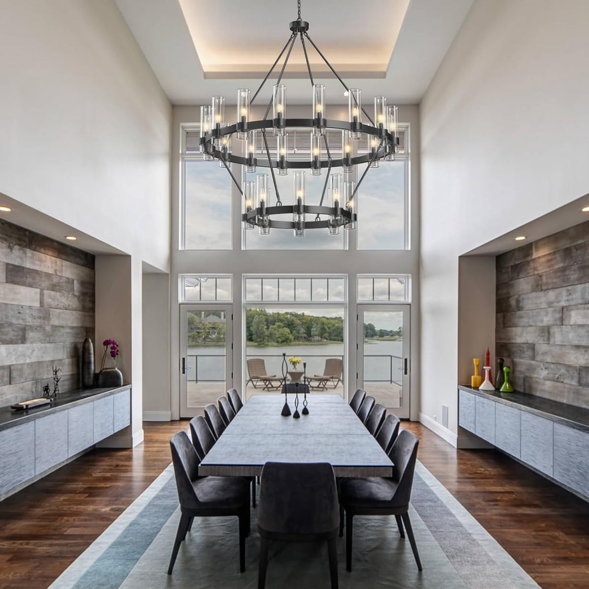 Copper plated modern glass lampshade chandelier