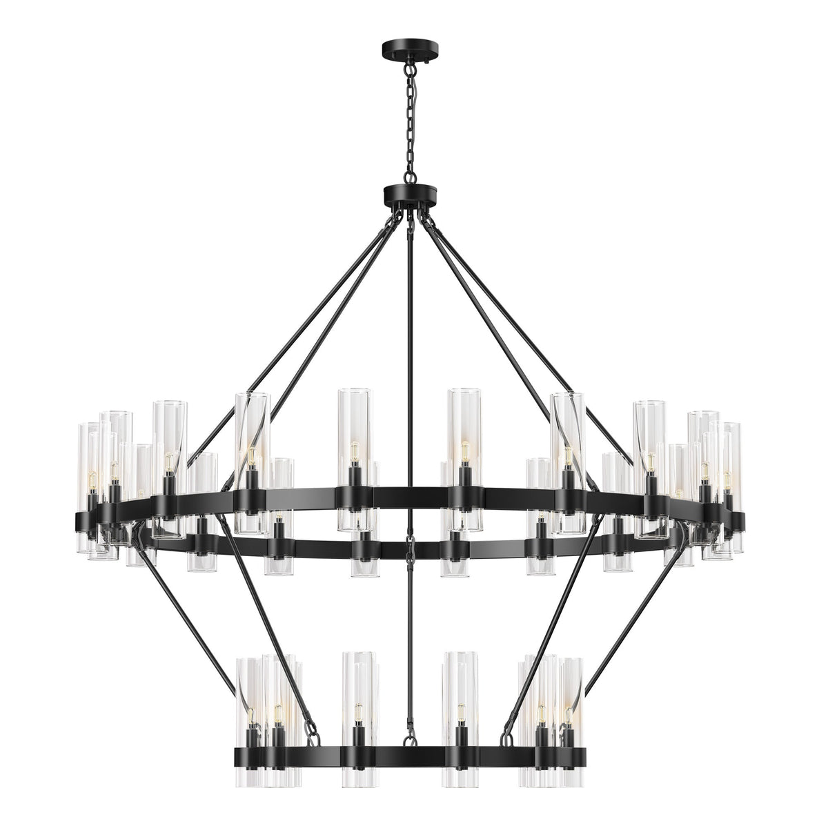 Copper plated modern glass lampshade chandelier 60in 2 Tier / Black