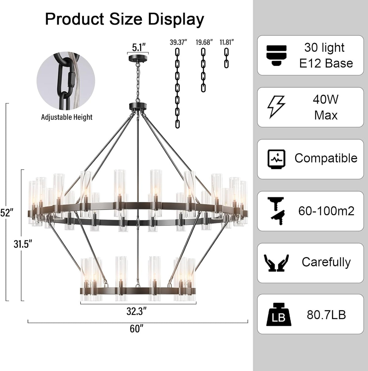 Copper plated modern glass lampshade chandelier