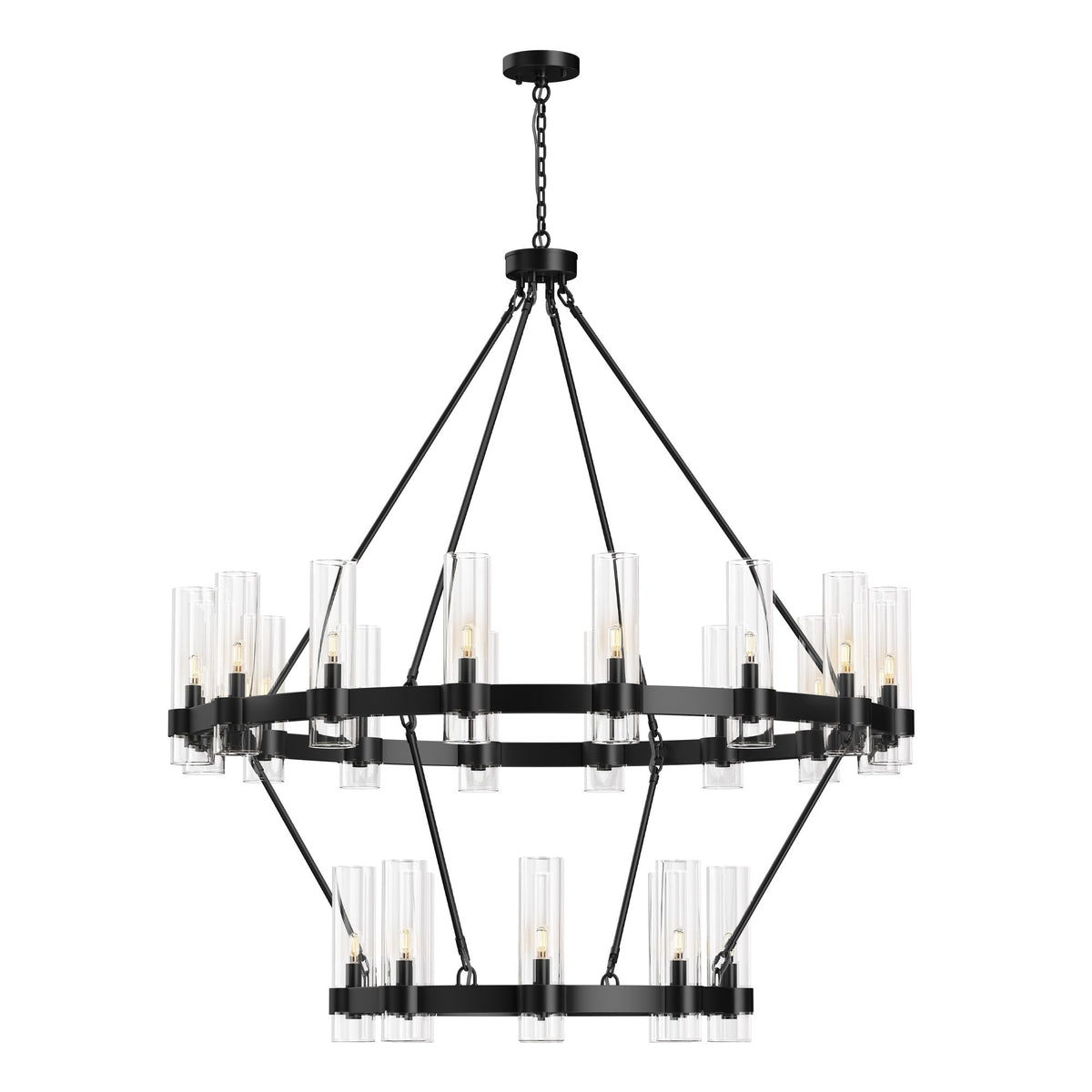 Copper plated modern glass lampshade chandelier 48in 2 Tier / Black