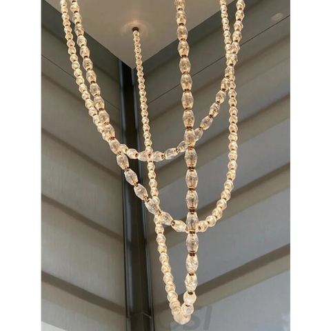 Creative Glass Pearl Necklace Pendnat Chandelier 48 Lights/L2’’*W2’’*H51.6’’ / Brass