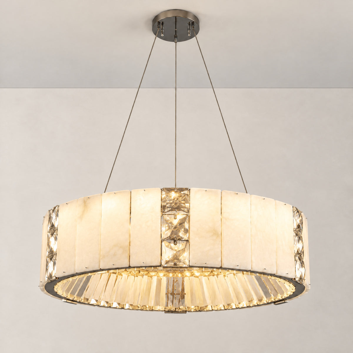 Cristallo Modern Alabaster Round Drum Chandelier