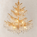 Crystal Chandelier Classic Gold Branch Metal for Dining Room Foyer on a light warm plaster wall