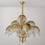 Crystal Chandelier Glam Gold Metal Palm Leaf 9-Light Ø29.9" for Dining Room – lights off