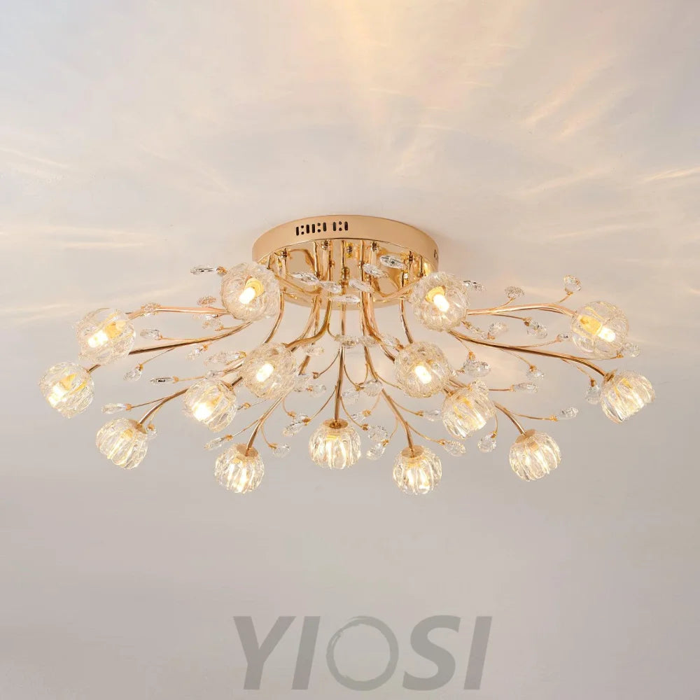 Crystal Flower Ceiling Lamp - Crystals, Semi Flush Mounts-1-Yiosilamp