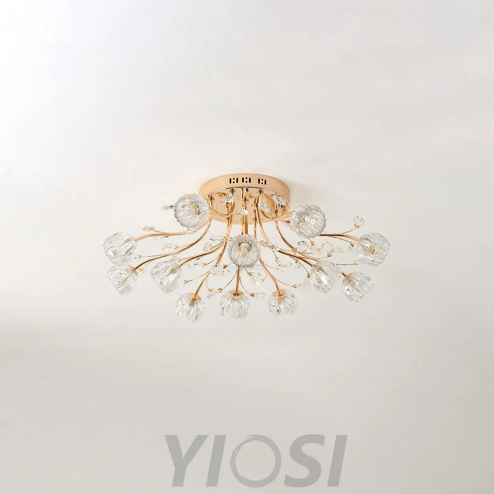 Crystal Flower Ceiling Lamp - Crystals, Semi Flush Mounts-1-Yiosilamp