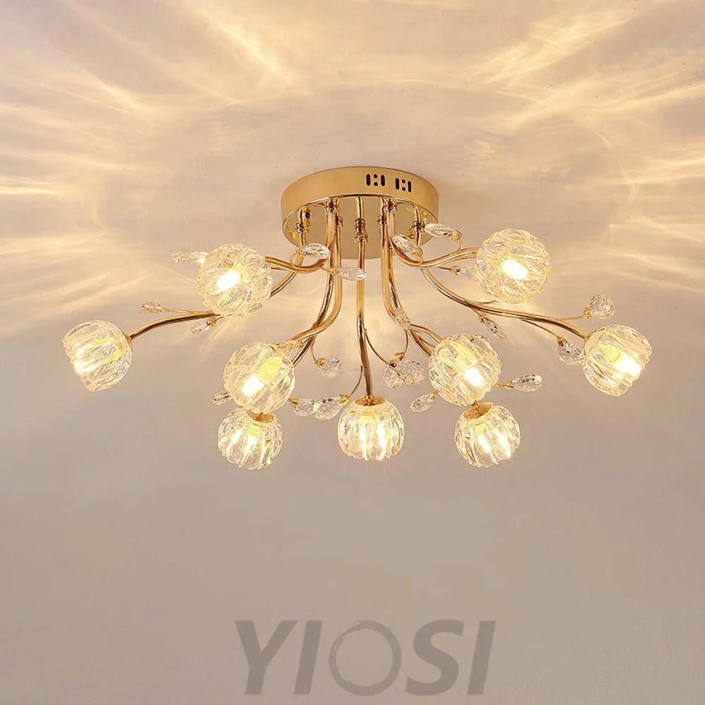 Crystal Flower Ceiling Lamp - Crystals, Semi Flush Mounts-1-Yiosilamp