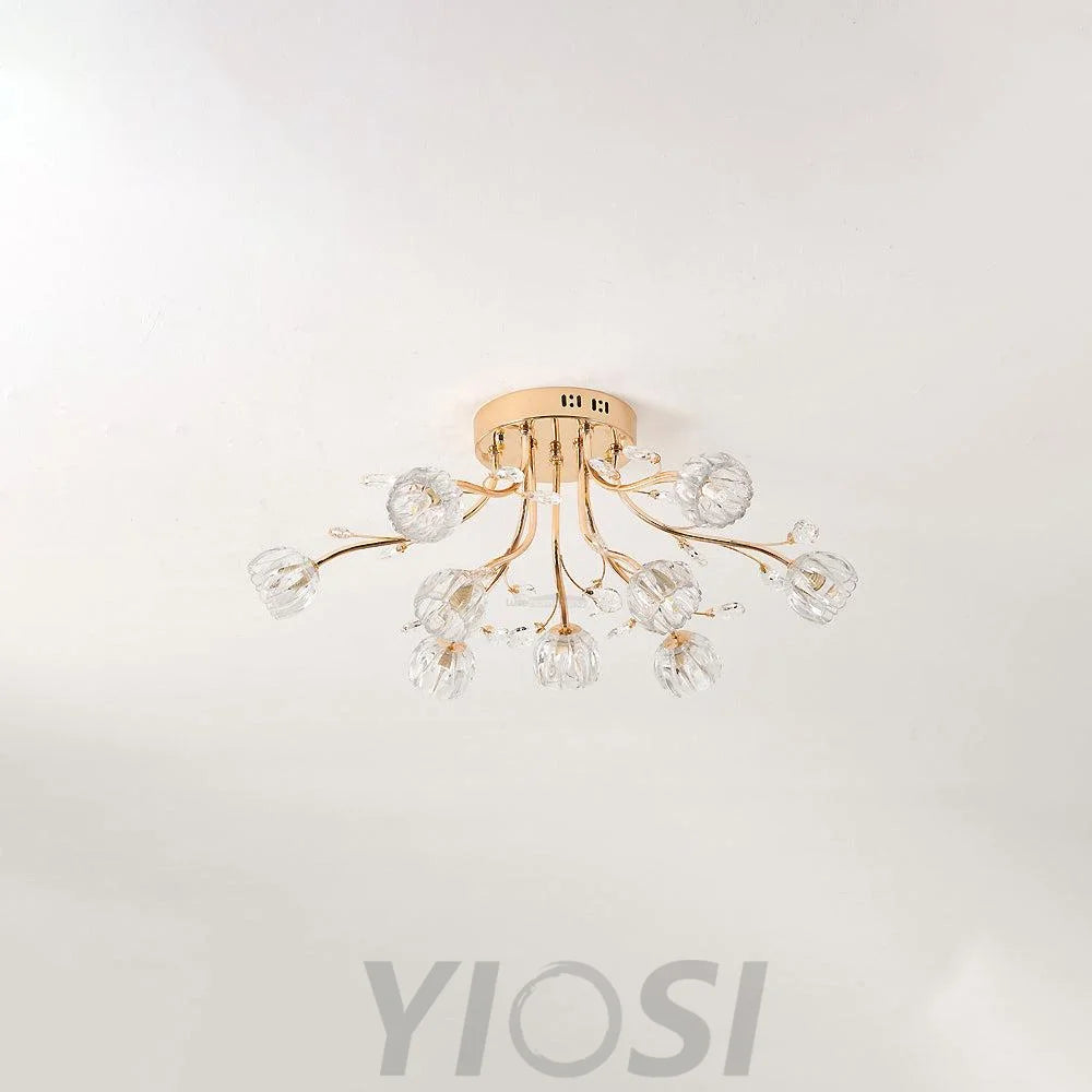 Crystal Flower Ceiling Lamp - Crystals, Semi Flush Mounts-1-Yiosilamp